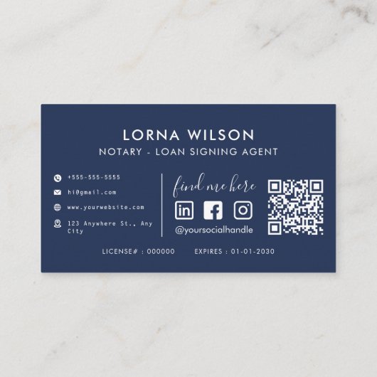 QR Code Blauw & Wit Professionele Notaris Visitekaartje (Achterkant)