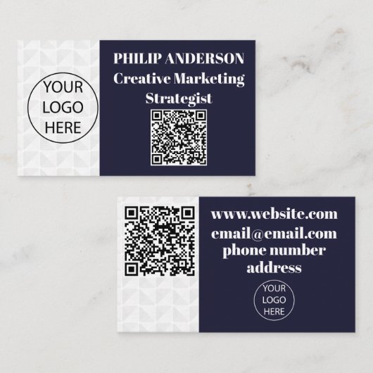 QR-code blauw-wit Visitekaartje (Voorkant / Achterkant)