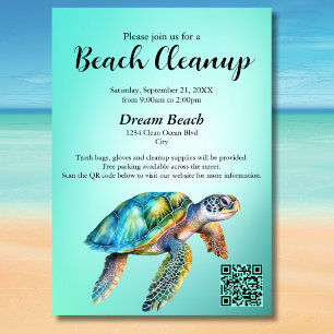 QR Code Blauw Zee Schildpad Beach Cleanup Event Kaart