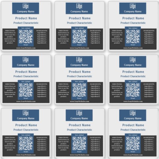 QR-code Blauw Zwart Wit Vierkant Container Label (Voorkant)