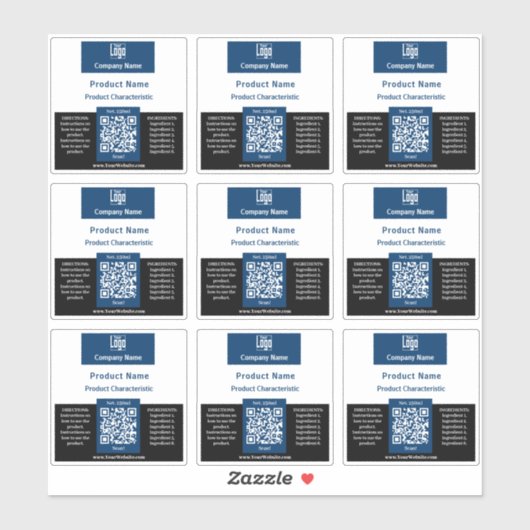 QR-code Blauw Zwart Wit Vierkant Container Label (Vel)