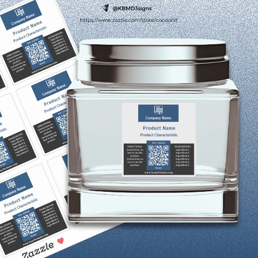 QR-code Blauw Zwart Wit Vierkant Container Label