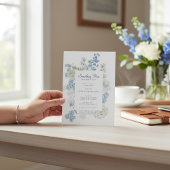 QR-code Blauwe Bloemen "Something Blue" Bruidsfees Kaart