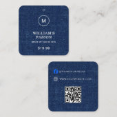 QR-code | Blauwe kledinglabel Prijskaartje Contactkaartje (Voorkant / Achterkant)