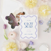 QR Code Blauwe Lavendel Wave Scallop Foto Bruiloft Save The Date