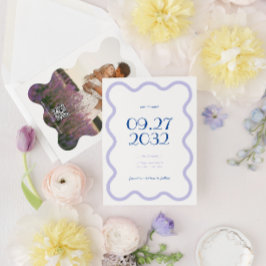 QR Code Blauwe Lavendel Wave Scallop Foto Bruiloft Save The Date