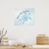 QR-code | Blauwe metallische tribale schildpad Poster (Keuken)