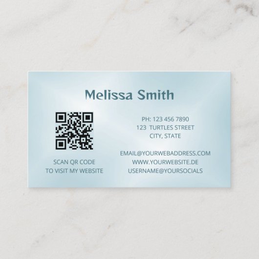 QR-code | Blauwe metallische tribale schildpad Visitekaartje (Achterkant)