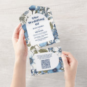 QR Code Blauwe Periwinkle Wildflower Bruiloft All In One Uitnodiging (Afscheurbaar)