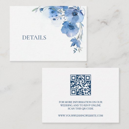 QR Code Blauwe Waterverf Bloem Informatiekaartje (Voorkant / Achterkant)