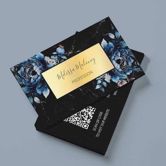 QR-code | Blauwe Waterverf Boho Floral Visitekaartje