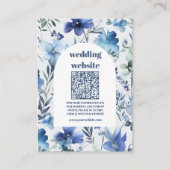 qr code Blauwe Waterverf Wildbloemen Bruiloft Informatiekaartje (Voorkant)