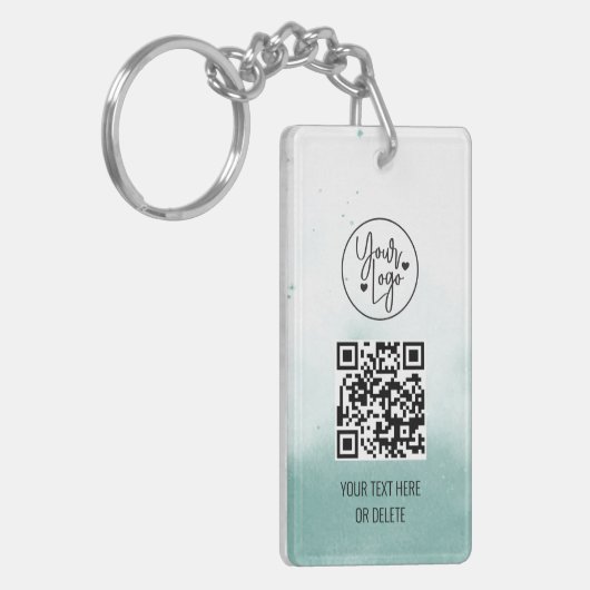 QR Code Blauwe Waterverf Zakelijke Logo Profession Sleutelhanger (Voorkant Links)