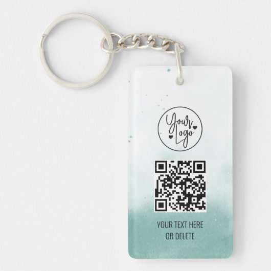 QR Code Blauwe Waterverf Zakelijke Logo Profession Sleutelhanger (Voorkant)