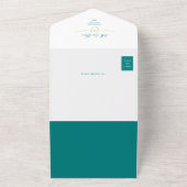 QR Code Blauwgroen Gold Heart Wedding All In One Uitnodiging (Buitenkant)