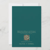 QR Code Blauwgroen Groen & Goud Minimal Leaf Weddi Kaart (Achterkant)