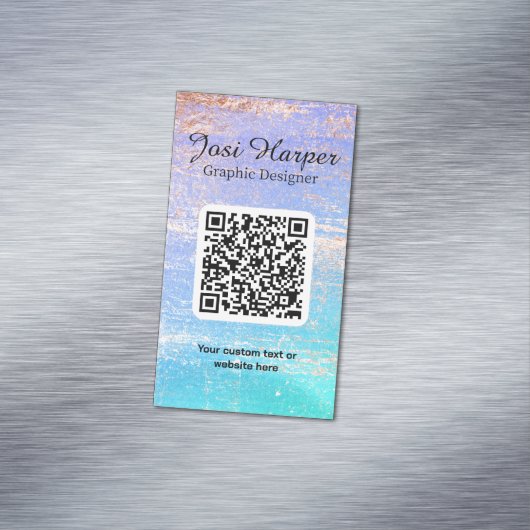 QR-code Blauwgroen Paars goud Aangepast Magnetisch Visitekaartje (Voorbeeld)
