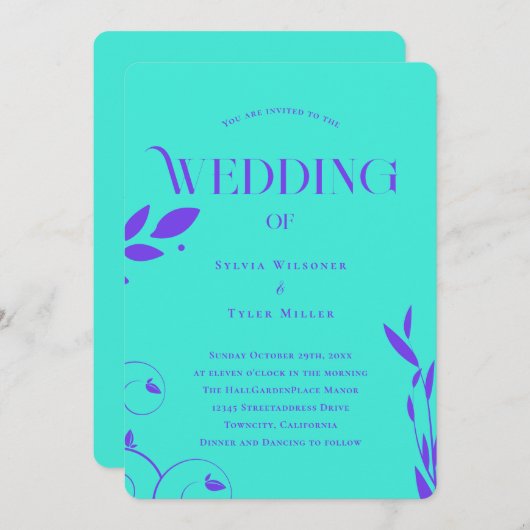 QR Code Blauwgroen Paarse Boho Botanische Bruiloft Kaart (Voorkant / Achterkant)