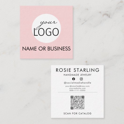QR-code Bleek roze professioneel Logo vierkant Vierkante Visitekaartje (Voorkant / Achterkant)