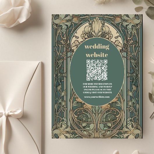 qr code  Bloemen Art Nouveau Bruiloft Informatiekaartje