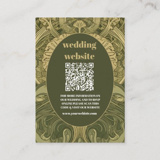qr code Bloemen Art Nouveau Bruiloft Informatiekaartje (Voorkant)