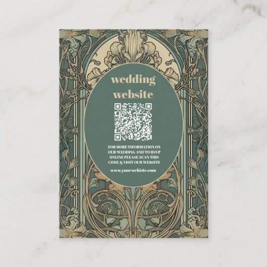 qr code  Bloemen Art Nouveau Bruiloft Informatiekaartje (Voorkant)