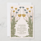 QR Code  Bloemen Art Nouveau Bruiloft Kaart (Voorkant)