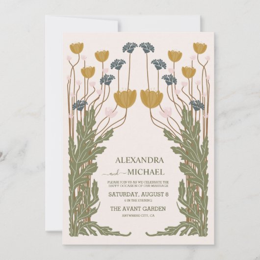 QR Code  Bloemen Art Nouveau Bruiloft Kaart (Voorkant)