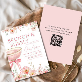 QR-code Bloemen Brunch en Bruisende Bruidsuitnodig Kaart