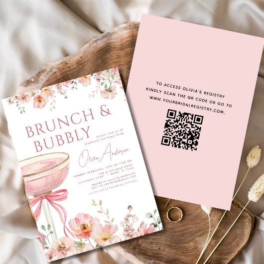 QR-code Bloemen Brunch en Bruisende Bruidsuitnodig Kaart