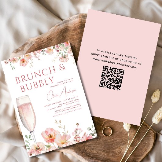 QR Code Bloemen Brunch en Bubble Vrijgezellenfeest Kaart
