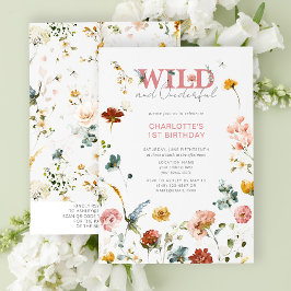 QR Code Bloemen Roze Wild & Onederful 1e Verjaarda Kaart