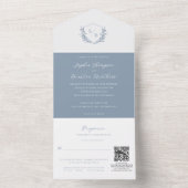 QR Code Bloemen Stoffige Blauwe Kam Monogram Bruil All In One Uitnodiging (Binnen)