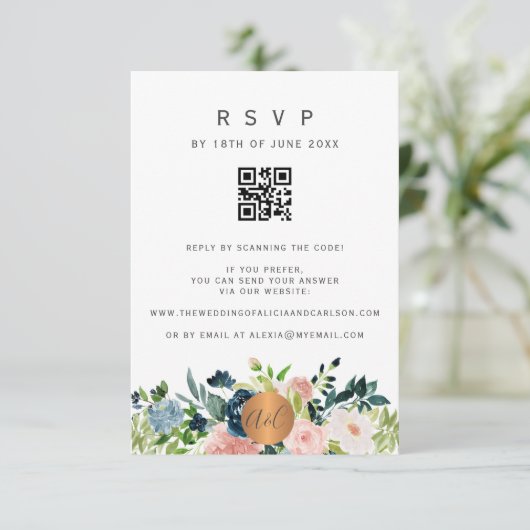 QR CODE bloemige elegante trouw uitnodiging RSVP (Staand voorkant)