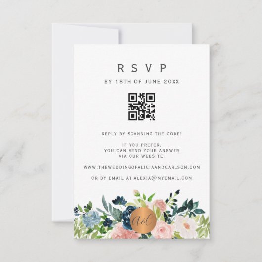 QR CODE bloemige elegante trouwkaart RSVP Kaartje (Voorkant)