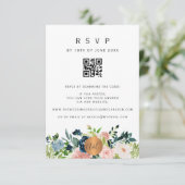 QR CODE bloemige elegante trouwkaart RSVP Kaartje (Staand voorkant)