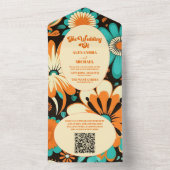 QR Code Bloemrijke Groovy Retro Bruiloft All In One Uitnodiging (Binnen)