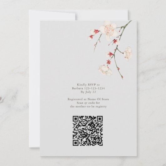 QR Code Blossom Boy Baby shower Kaart (Achterkant)