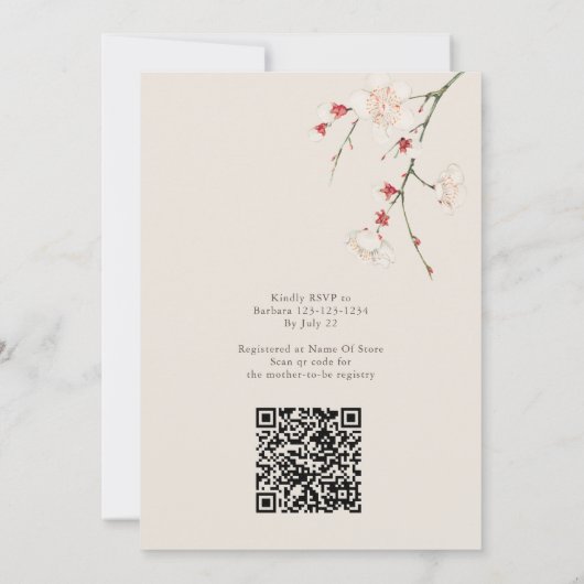 QR Code  Blossom Meisje Rood Baby shower Kaart (Achterkant)