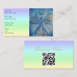 QR-Code-Blue Angel on a pastel rainbow background Visitekaartje