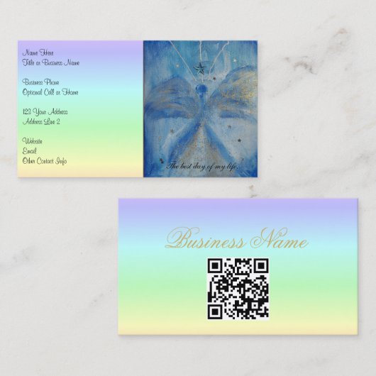 QR-Code-Blue Angel on a pastel rainbow background Visitekaartje (Voorkant / Achterkant)