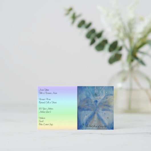 QR-Code-Blue Angel on a pastel rainbow background Visitekaartje (Staand voorkant)