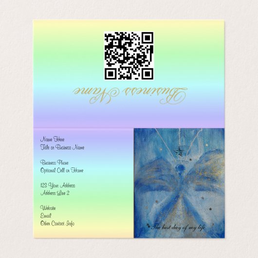 QR-Code-Blue Angel on a rainbow background Visitekaartje (Buitenkant ongevouwen)