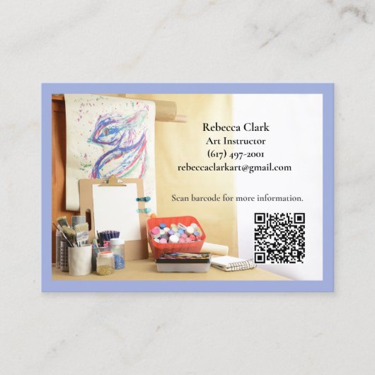 QR Code Blue Art Teacher Tutor Art Class Visitekaartje (Voorkant)