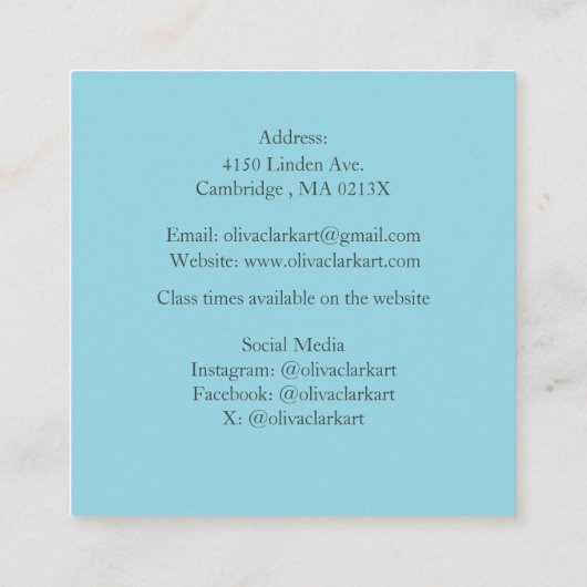 QR Code Blue Artist Tutor Educator Art teacher  Vierkante Visitekaartje (Achterkant)