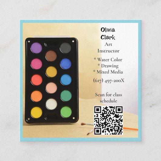 QR Code Blue Artist Tutor Educator Art teacher  Vierkante Visitekaartje (Voorkant)