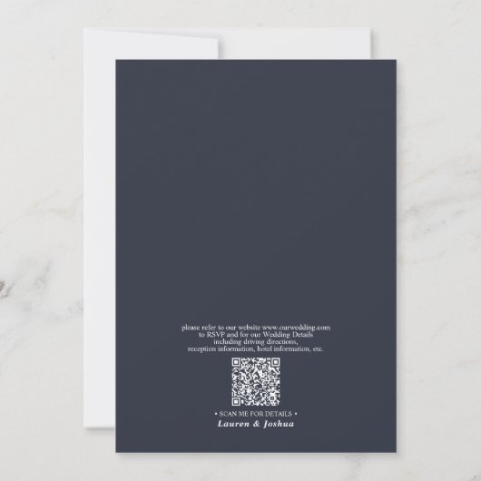 QR Code Blue Blush Marble Geometric Floral Wedding Kaart (Achterkant)