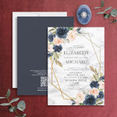 QR Code Blue Blush Marble Geometric Floral Wedding Kaart