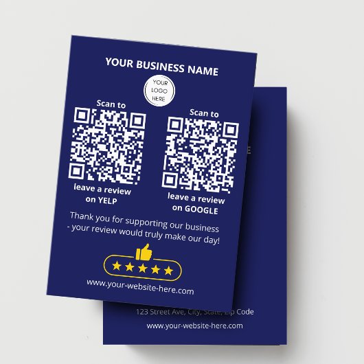QR-code Blue Business Review GOOGLE en YELP Visitekaartje