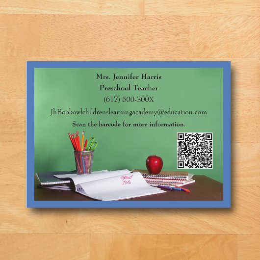 QR Code Blue Grade School Preschool Teacher  Visitekaartje